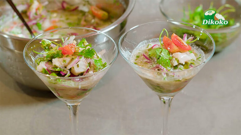 Ceviche com coco preparado com produtos Dikoko